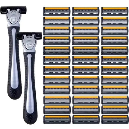 Men’s Reusable Safety Razor with Triple Blades – Anti-Slip Handle, Skin Guard, Travel Shaving Kit Variety Pack