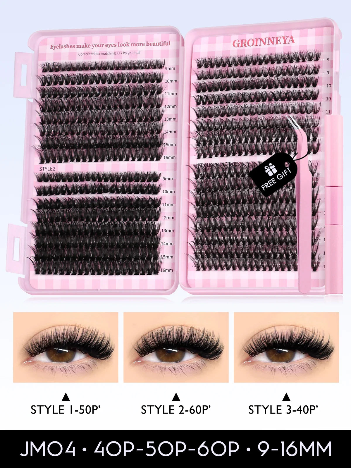 GROINNEYA Cat Lash Clusters Kit – 640pcs with Lash Bond & Seal, DIY Eyelash Extensions for Home Use