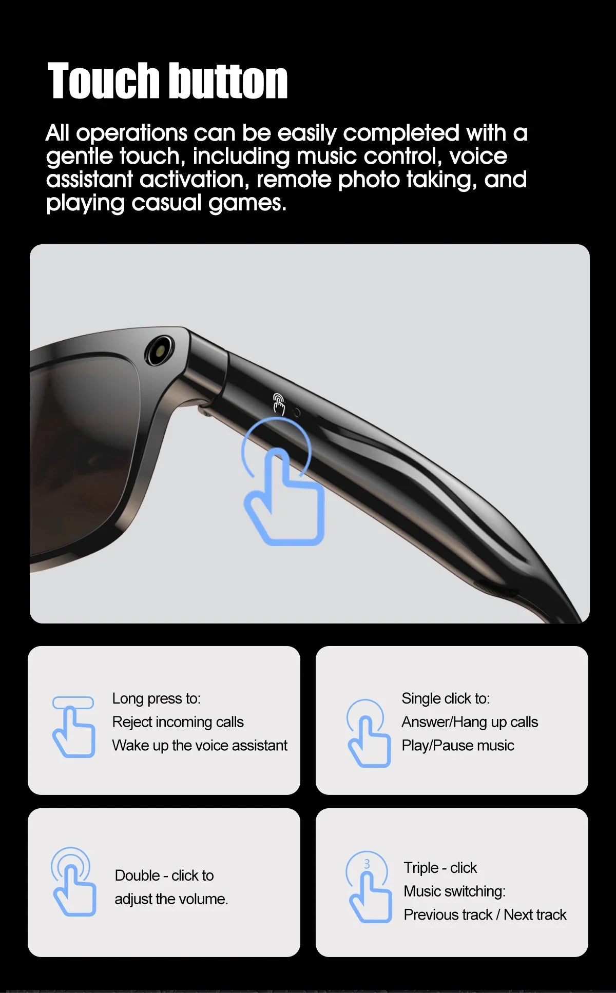 AI Smart Glasses with Camera — Bluetooth Calls, Voice Assistant, Navigation, Waterproof Smart Sports Wearable