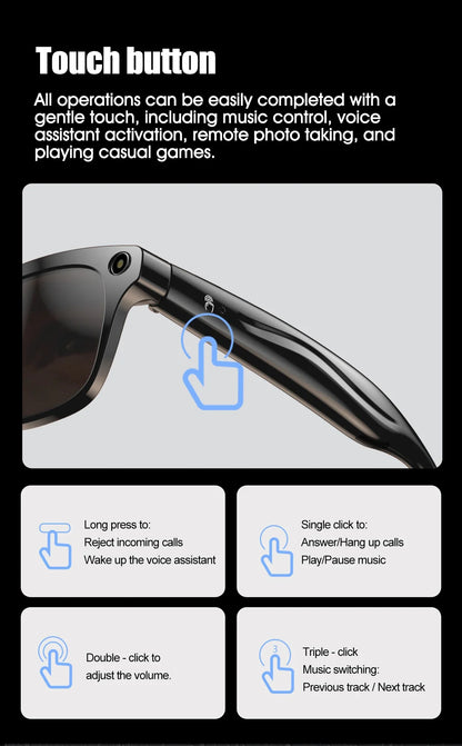 AI Smart Glasses with Camera — Bluetooth Calls, Voice Assistant, Navigation, Waterproof Smart Sports Wearable