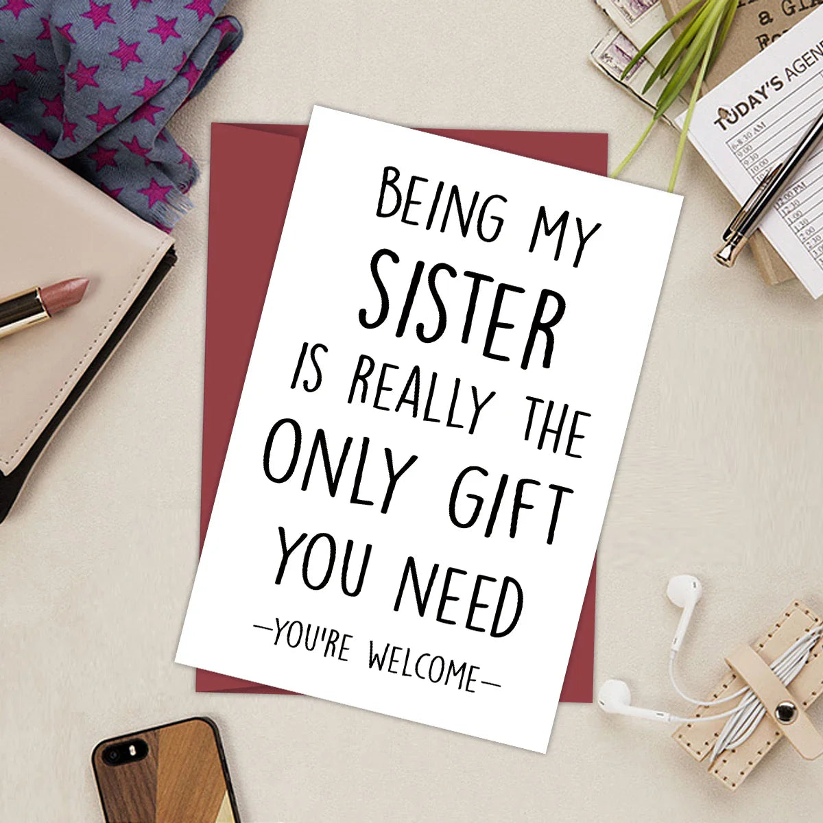 Funny Birthday Card for Sister – Humorous Greeting Card with Envelope, Personalized Sister Gift Birthday Wishes Card