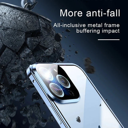 360° Full Protection Magnetic Metal Phone Case - Double Sided Glass Snap Lock Bumper Cover for iPhone 16 Pro Max 15 14 13 12 11 Pro Max