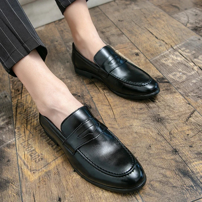 Men’s Classic Leather Slip-On Dress Shoes - Casual Business, Formal & Wedding Loafers