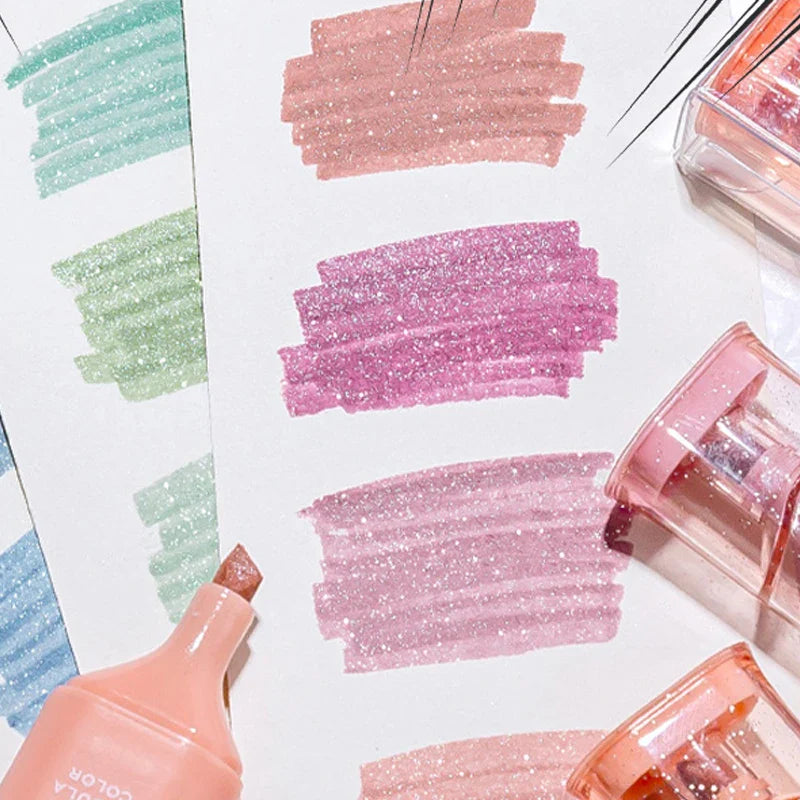 Glitter Highlighters - Flexible Line Width, Smudge-Proof Water-Based Ink for Sparkling Note-Taking, Planners & Bible Journaling