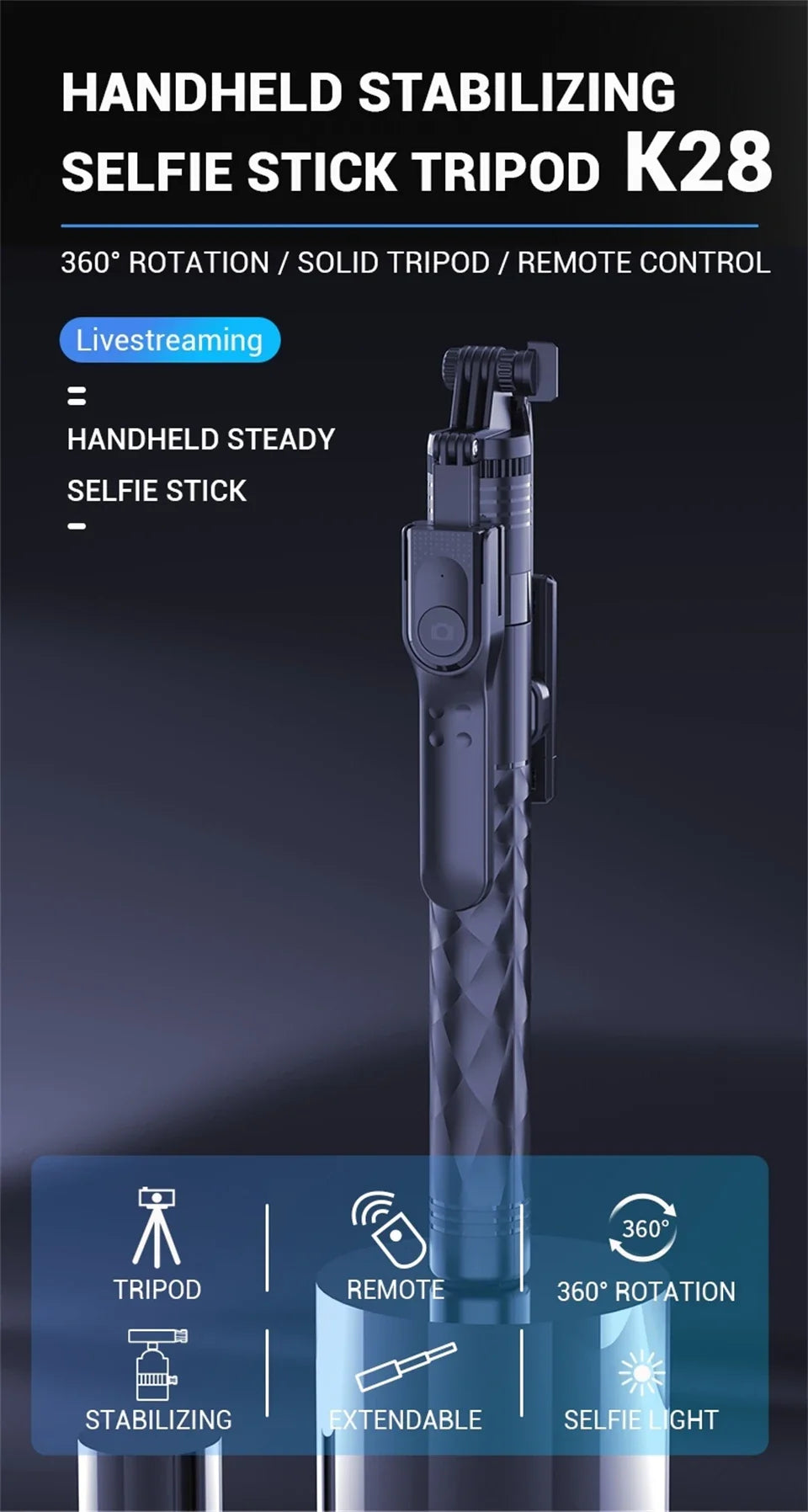 FANGTUOSI 1750mm Wireless Selfie Stick Tripod – Foldable Monopod with LED Light for Smartphones, Steady Live Shooting