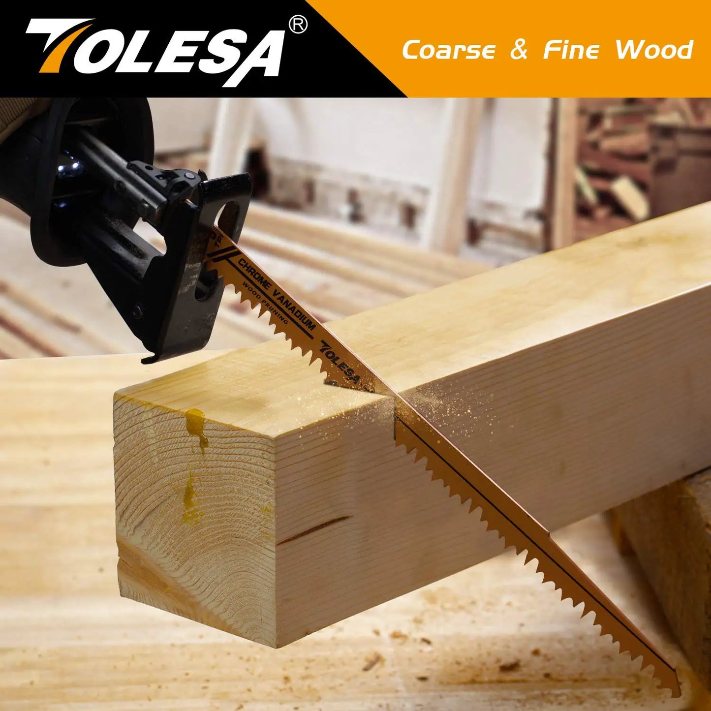 TOLESA 5PCS Reciprocating Saw Blades - 5/6TPI CRV Wood and PVC Cutting Pruning Blades for Sabre Saws