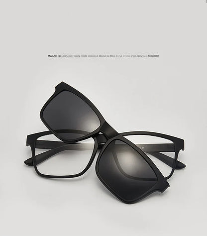 6-in-1 Polarized Magnetic Clip-On Sunglasses – Men & Women Sun Glasses with Frame & Bag