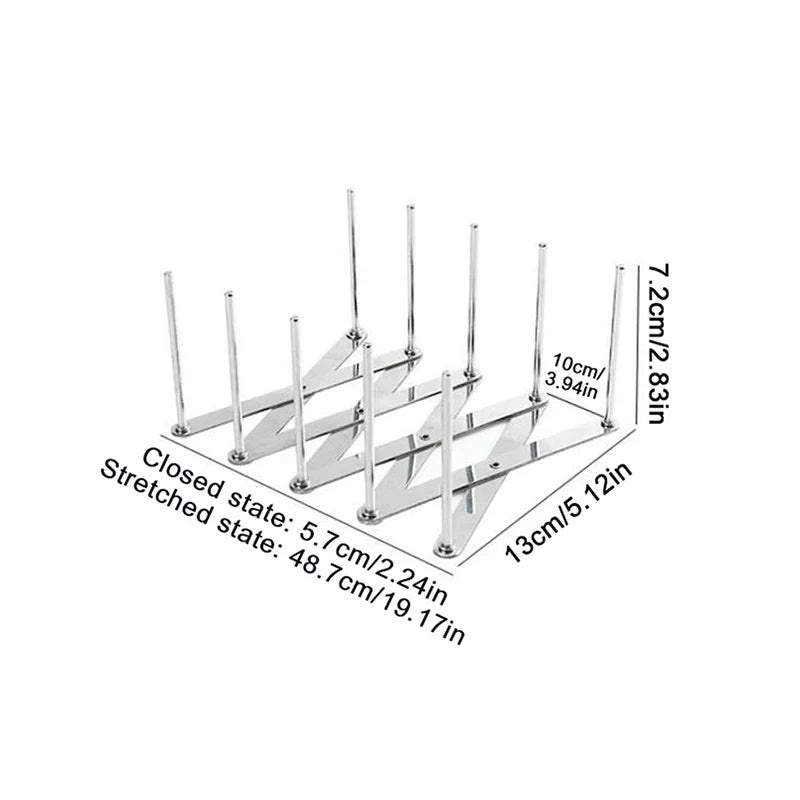 Foldable Stainless Steel Dish & Lid Rack - Retractable Pot Lid Organizer for Kitchen Tableware Storage