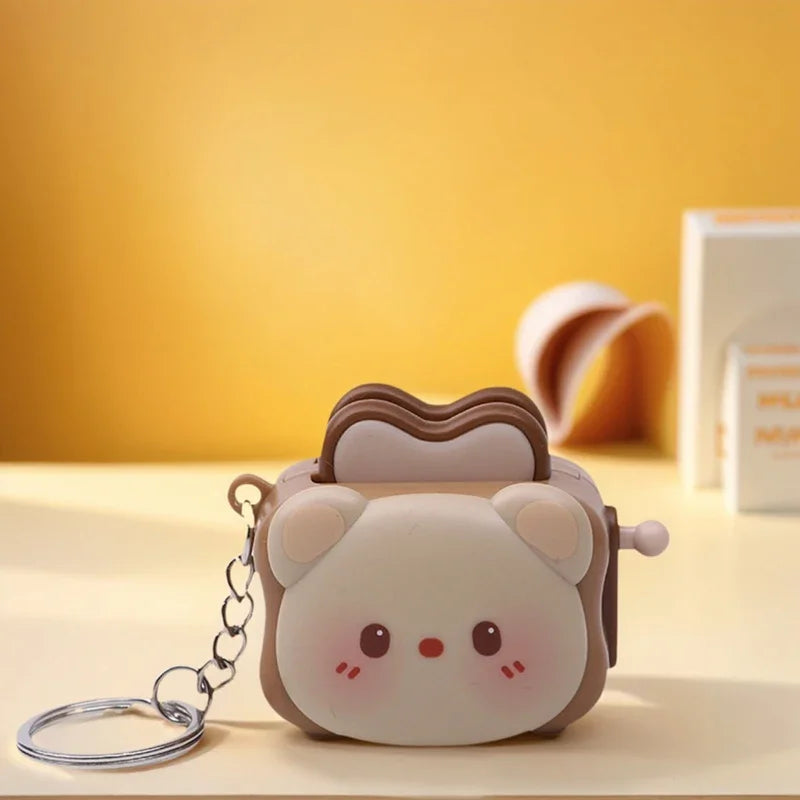 Cute Panda Bread Machine Keychain - Cartoon Stress-Relief Accessory, Creative Small Gift & Bag Charm