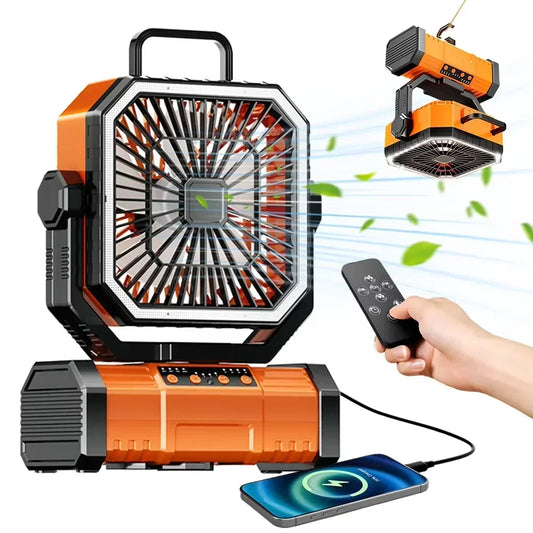 20000mAh Rechargeable Camping Fan - 360° Rotating Hanging Tent Fan with Hook for Outdoor, Fishing & Desk Use