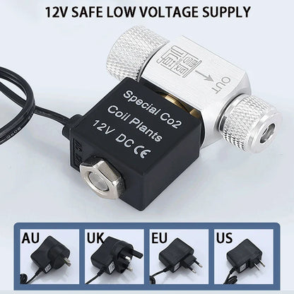 ZRDR Aquarium CO2 Solenoid Valve Regulator – 110V-220V Electric Magnetic Valve for Fish Tanks, Low Temperature, EU/US DC12V
