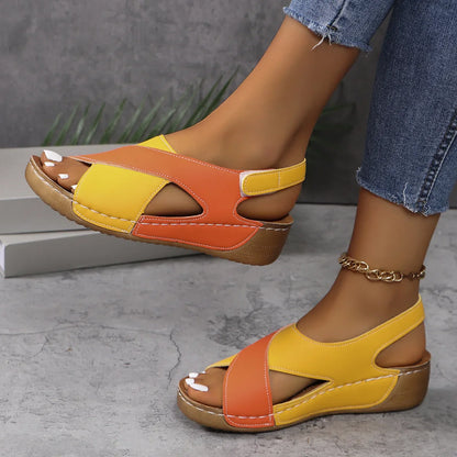 New Women's Contrast Color Wedge Sandals – Comfortable Peep Toe Non-Slip Platform Beach Shoes