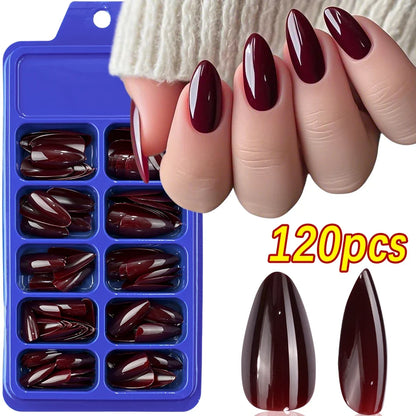 120pcs Pink French Press On Nails - Glossy Short Square Coffin Full Cover Acrylic Nail Tips