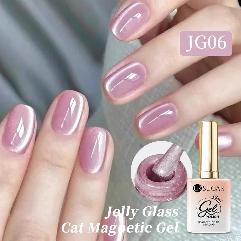 UR SUGAR Jelly Pink Cat Magnetic Gel Nail Polish 15ml - Glitter Ice Effect Soak Off UV LED Semi-Permanent Manicure Gel