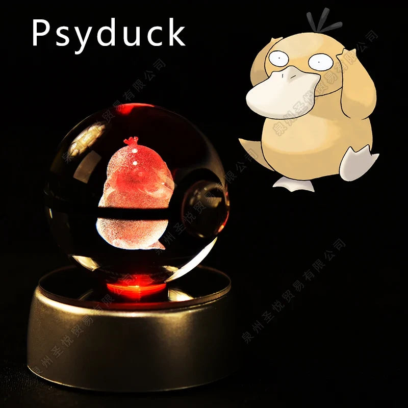 Pokémon Crystal Ball Night Light - 3D Pikachu Gengar Mewtwo Glass Lamp Statue Kids Birthday Gift