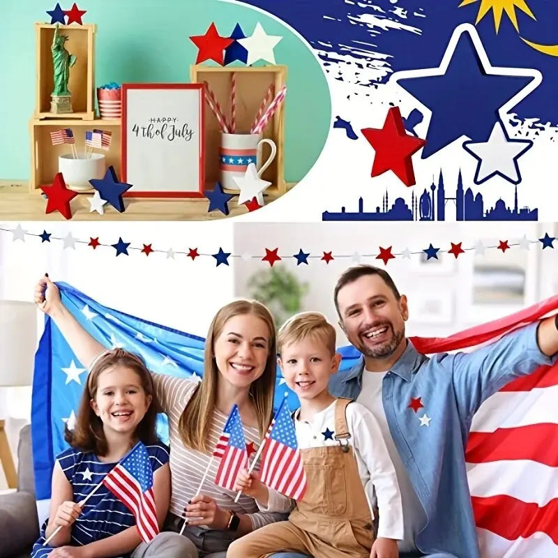 Patriotic Mini Wooden Stars Decorations (30/60pcs) – Red Blue White 1-3cm 4th of July Independence Day DIY Ornament Craft Supplies