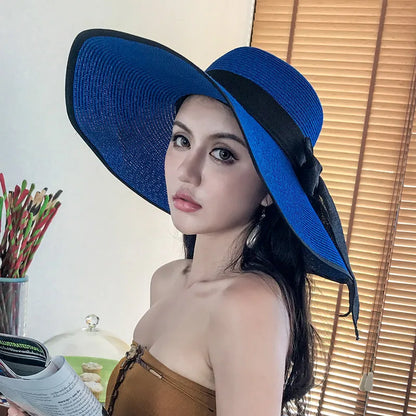 Women’s Foldable Summer Straw Hat – Beach & Travel Sun Visor with UV Protection, Bucket Cap Panama Style