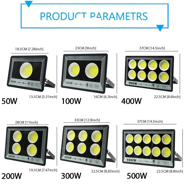 LED Flood Light - 50W-500W IP65 Waterproof Outdoor Spotlight for Garden, Street & Security Lighting