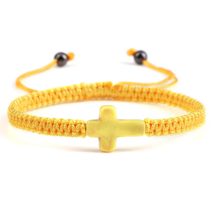 Hand Woven Jesus Cross Bracelet - Red & Black Braided Thread Lucky Couple Jewelry Gift for Men & Women