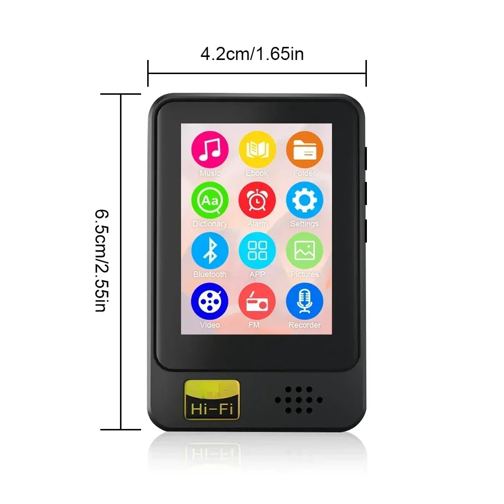 1.8 Inch Full Screen MP3 Player - HIFI Bluetooth 5.2 Speaker, MP4 Video Playback and FM Recorder for Walkman