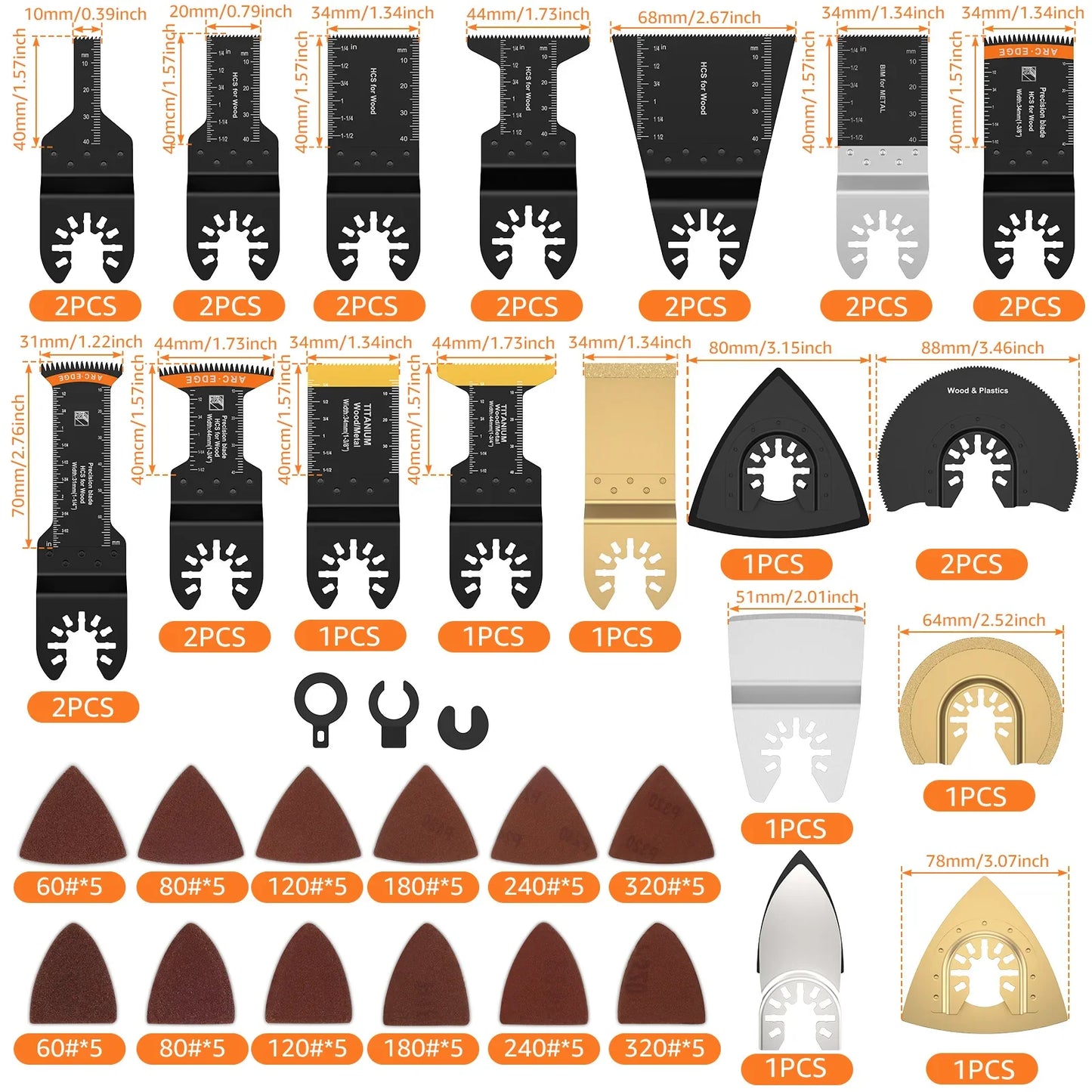 88/56Pcs Oscillating Saw Blades Set – Carbon Steel Multi-Tool Blades for Wood, Metal & Plastic Cutting, Heavy-Duty Universal Cutter Kit