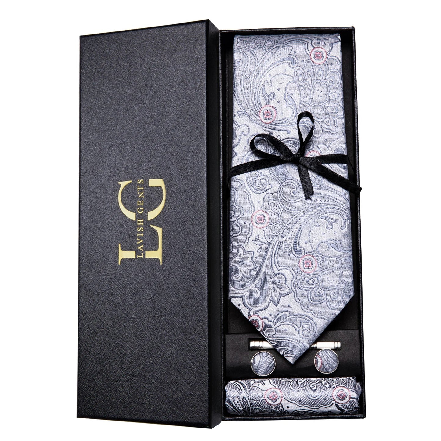 Hi-Tie Luxury Paisley Teal Green Tie Set - Men’s Classic Necktie with Handkerchief & Cufflinks Gift Box for Wedding & Formal Wear