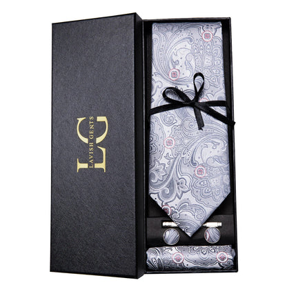 Hi-Tie Luxury Paisley Teal Green Tie Set - Men’s Classic Necktie with Handkerchief & Cufflinks Gift Box for Wedding & Formal Wear