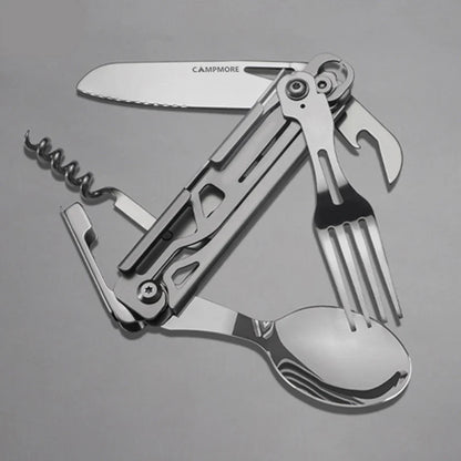 Multi-Function Outdoor Tableware: Portable Foldable Cutlery Set with Knife, Fork, Spoon, and Bottle Opener - Camping Equipment Essential
