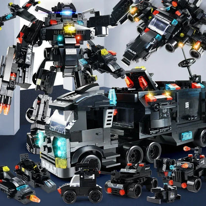 8-in-1 SWAT Police Command Truck Building Blocks - City Helicopter Brick Kit & Educational Toy for Kids