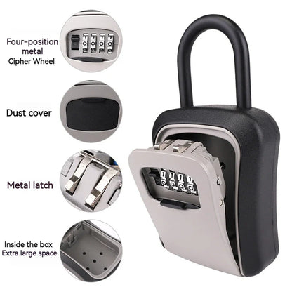 4 Digit Code Key Box – Waterproof Outdoor Password-Protected Storage with Steel Wire Hook for Key Hanging and Security
