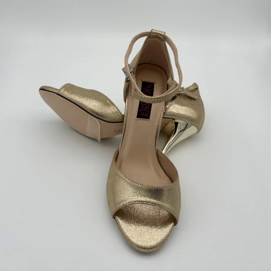 Gold Leather Argentina Tango Shoes - High Heel Flamenco Party Dance Shoes 7.5cm/9cm
