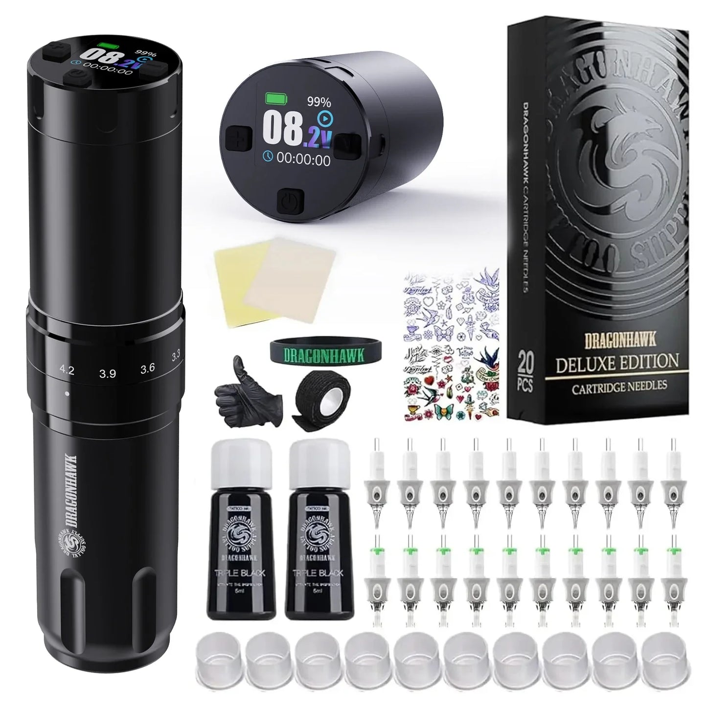 Dragonhawk Fold3 Tattoo Pen Machine - LED Digital Display Wireless 2200mAh Battery for Lining & Shading