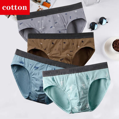 4-Pack Men's Cotton Briefs - Breathable Printed Underwear with Comfortable Fit & Stylish Design