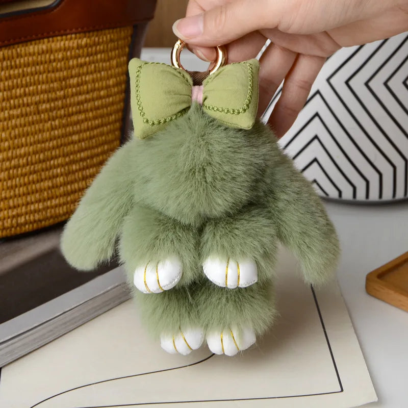 Fluffy Rabbit Fur Pom Pom Keychain - Soft Bunny Bag Charm & Cute Accessory Gift for Girls