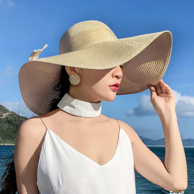 Wide Brim Straw Sun Hat - Summer Beach Travel Shade & UV Protection Hat