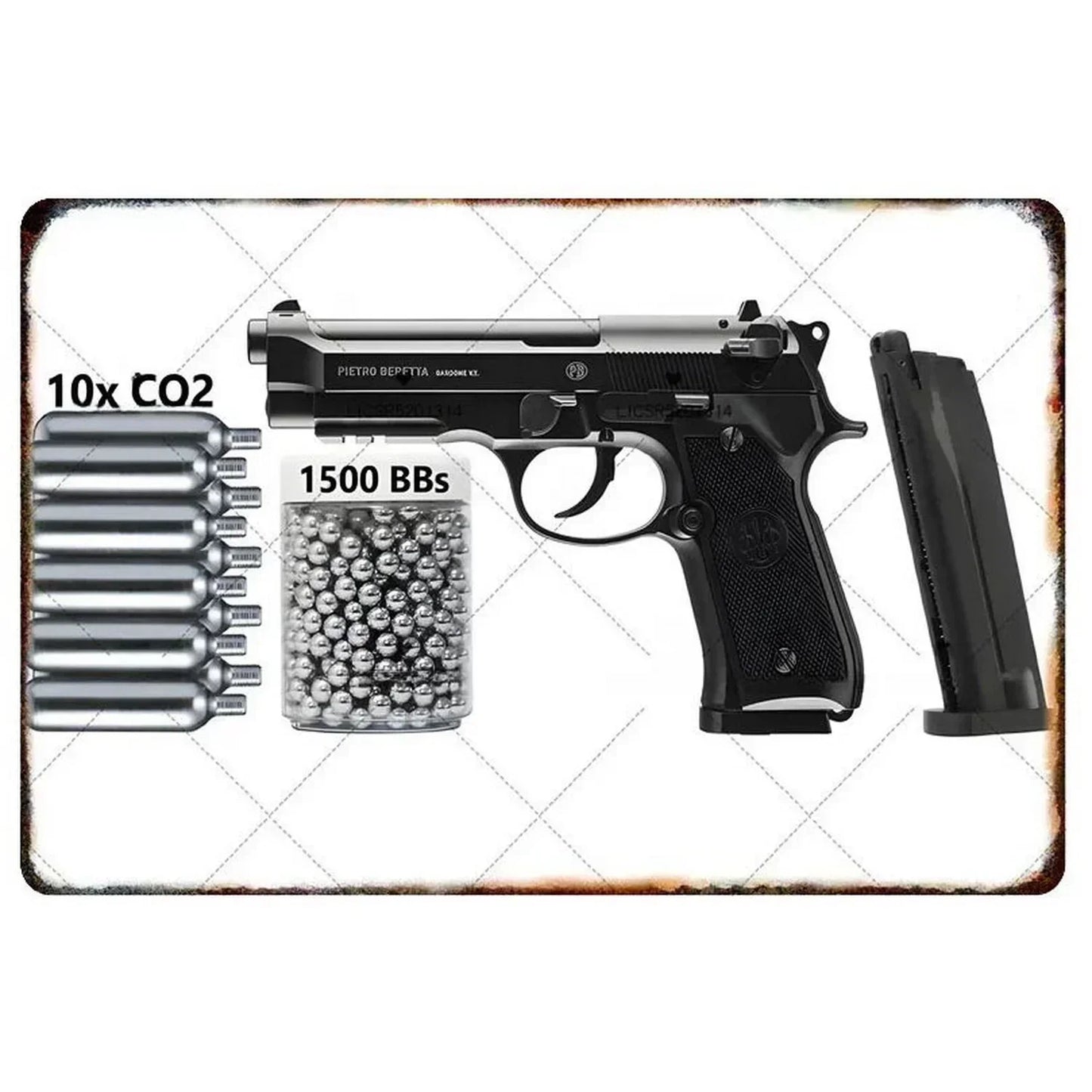 Pistol Metal Wall Sign - Military Style Decoration for Man Cave Home Cafe Bar Garden