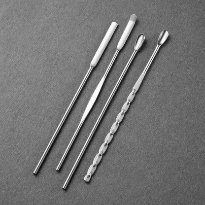 4-Piece Nail Art Stirring Rod Set - Stainless Steel Mixing Spoon & Spatula for Gel Polish, Powder, Liquid & Foundation
