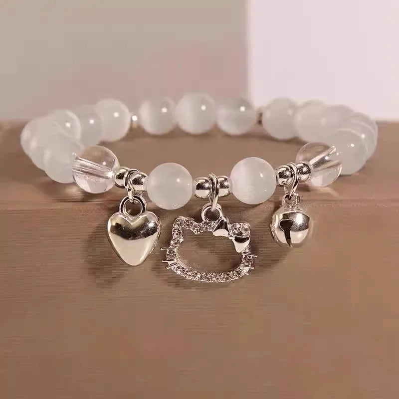 Korean Style Crystal Bead Bracelet - Flower Fox Feather Tassel Charm Jewelry Gift for Women Girls & Best Friends