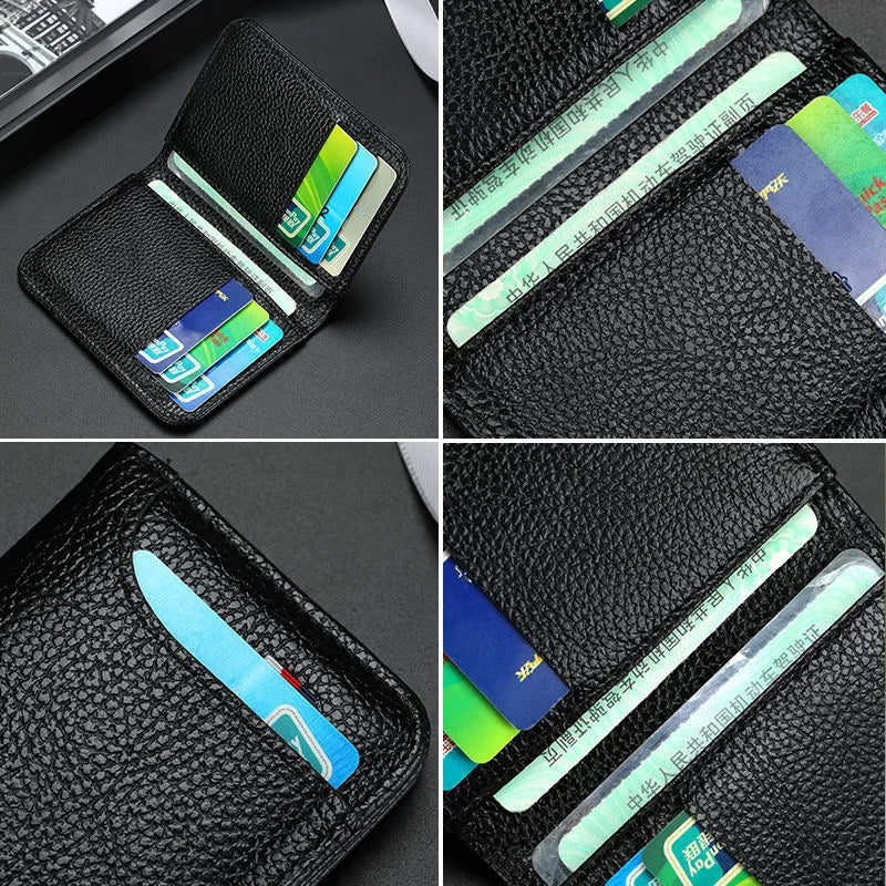 Slim PU Leather Card Wallet - Portable Mini Credit Card Holder for Men with Thin Compact Pocket Design