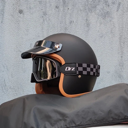 Retro 3/4 Semi-Open Motorcycle Helmet — Cross-Country Winter Riding Accessories
