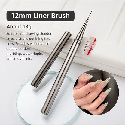 Nail Art Liner Brushes – Striping & Drawing Pens for Elongated Lines, 6–25mm Professional Manicure Design Tools