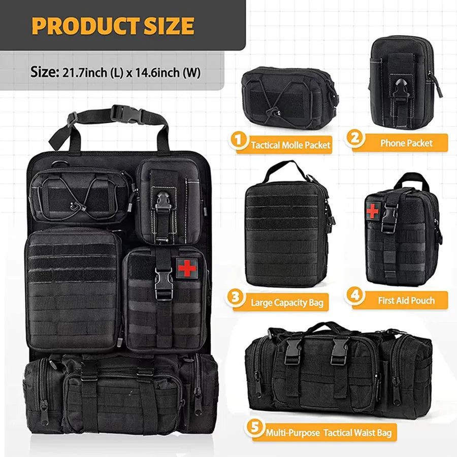 High-Quality 6-in-1 Car Back Seat Organizer – 55x37CM 600D Tactical Hanging Storage Bag