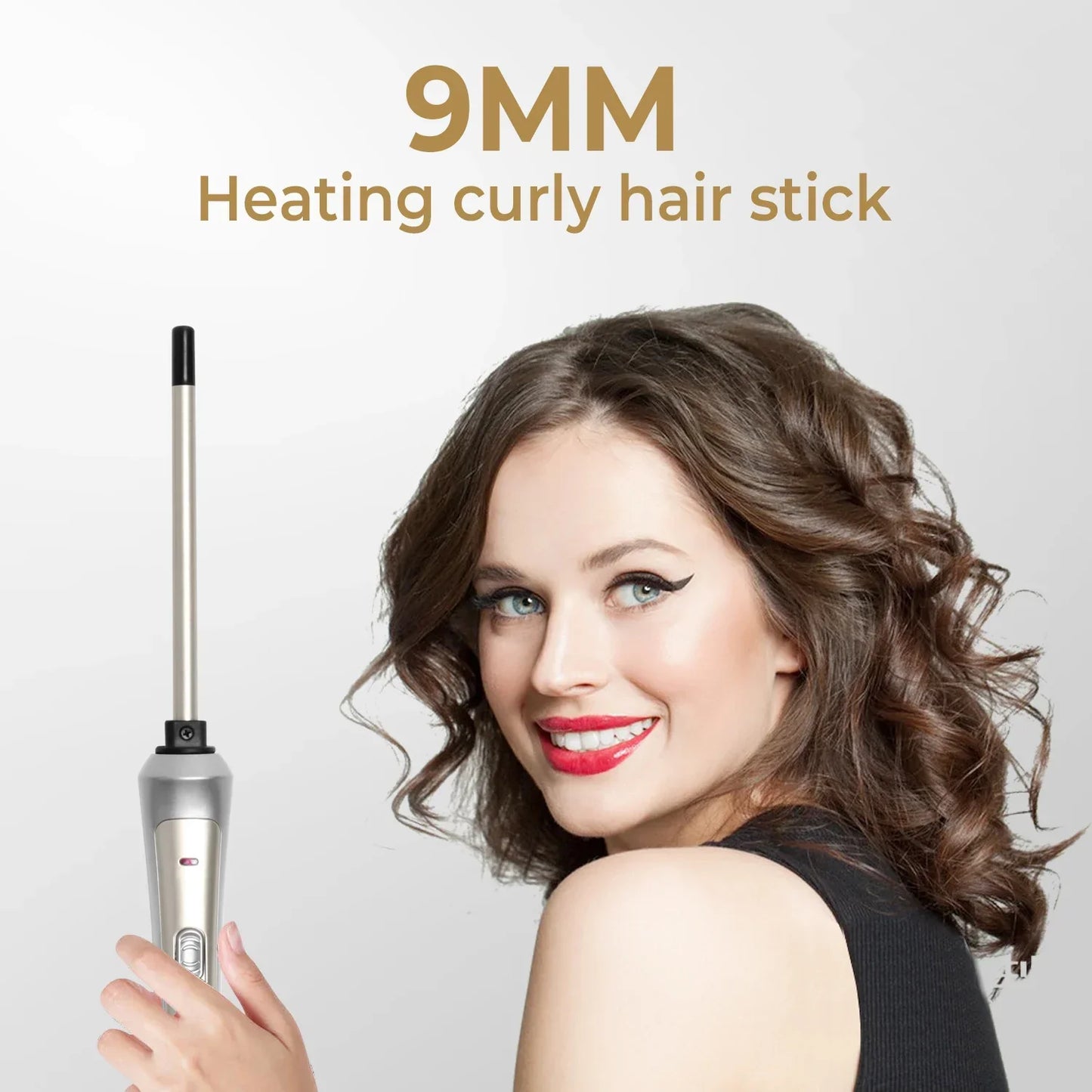 9mm Ceramic Hair Curling Iron Wand – Professional Electric Curler Tongs for Salon Styling & Crimping