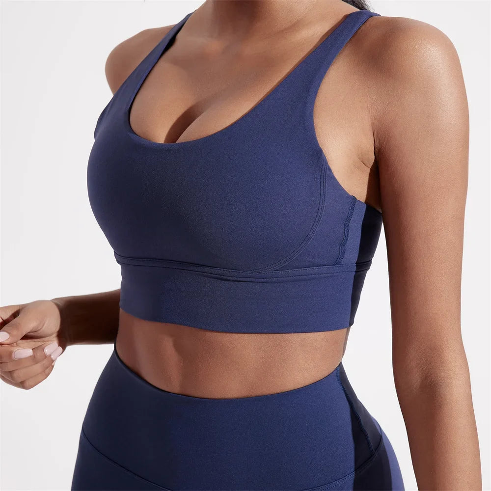 Women’s Cross Back Sports Bra - High Support Fitness Yoga Training Top with Removable Chest Pads