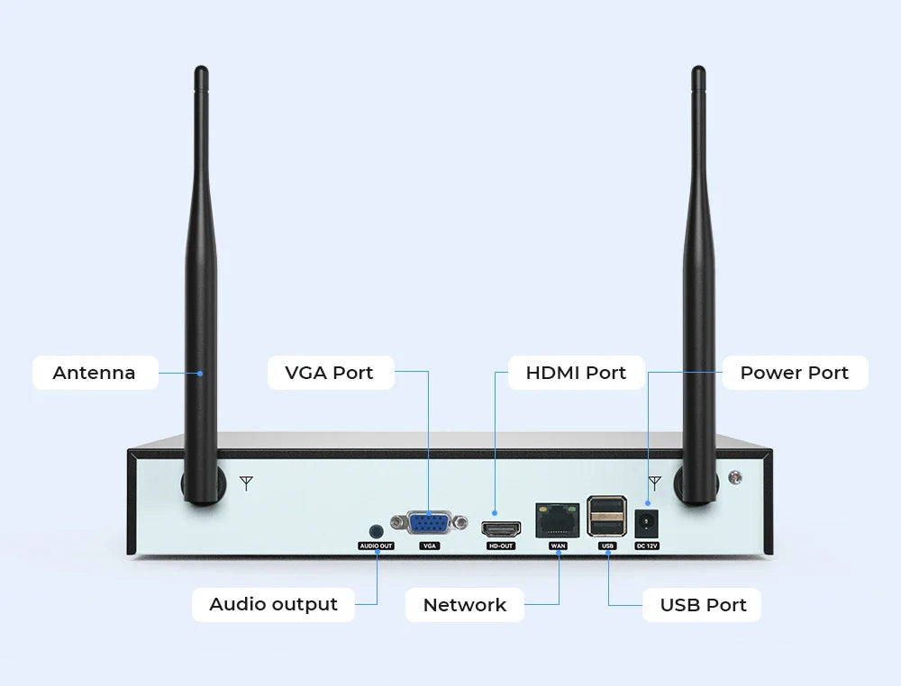 H.View 8CH 5MP Wireless WiFi Security Camera System — CCTV NVR Kit with Indoor/Outdoor Cameras & Two-Way Audio XMEye