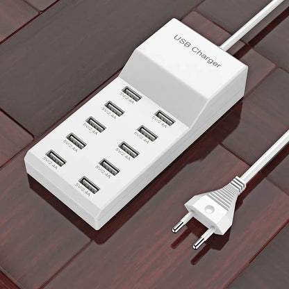10-Port USB Charging Hub - 5V High-Speed Desktop Charger Strip for Home, Office & Travel