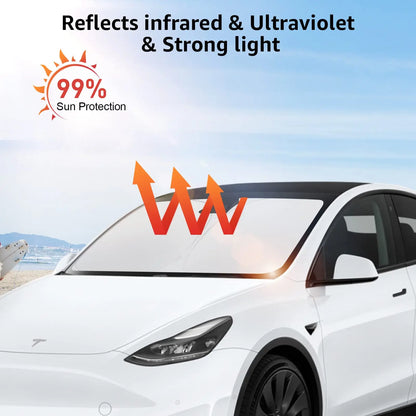 Tesla Windshield Sunshade Folding Front Window Cover – Heat Protection Visor for Model Y & Model 3 2025 Accessories