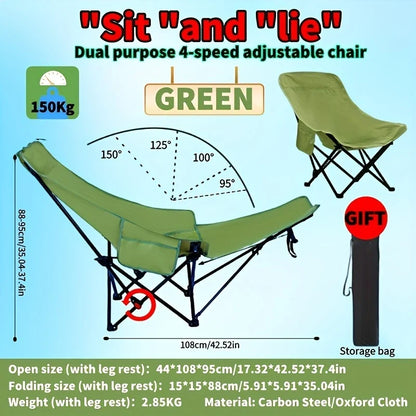 4-Position Adjustable Camping Chair with Footrest — Portable Folding Outdoor Chair for Fishing, Beach, Travel & Picnic