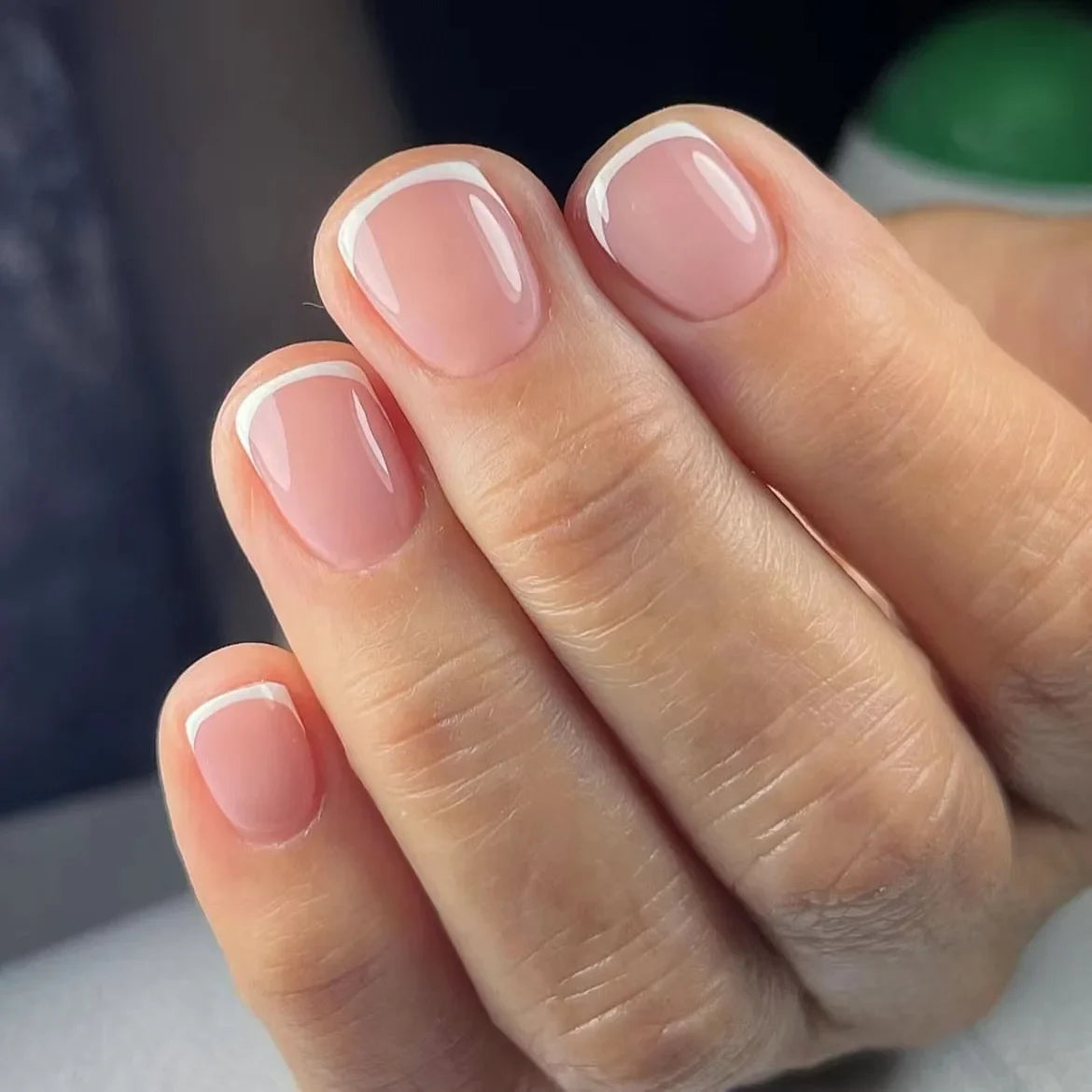 24Pcs Square Press On Nails - Nude White Gradient French False Nail Tips with Full Cover Short Design