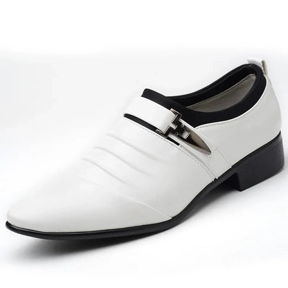 Men’s Classic White Dress Shoes - Casual Business Leather Point Toe Wedding Formal Shoes Size 46